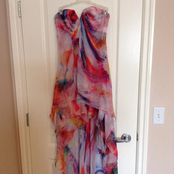 La Femme Women's Strapless Dress Size 2 Watercolor High Low Fairy Flowy Prom - Picture 1 of 9